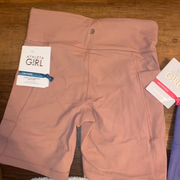 Athleta Stash Your Treasures Bike Shorts set of 2 Pink & Purple NWT XL/14 - Picture 7 of 9